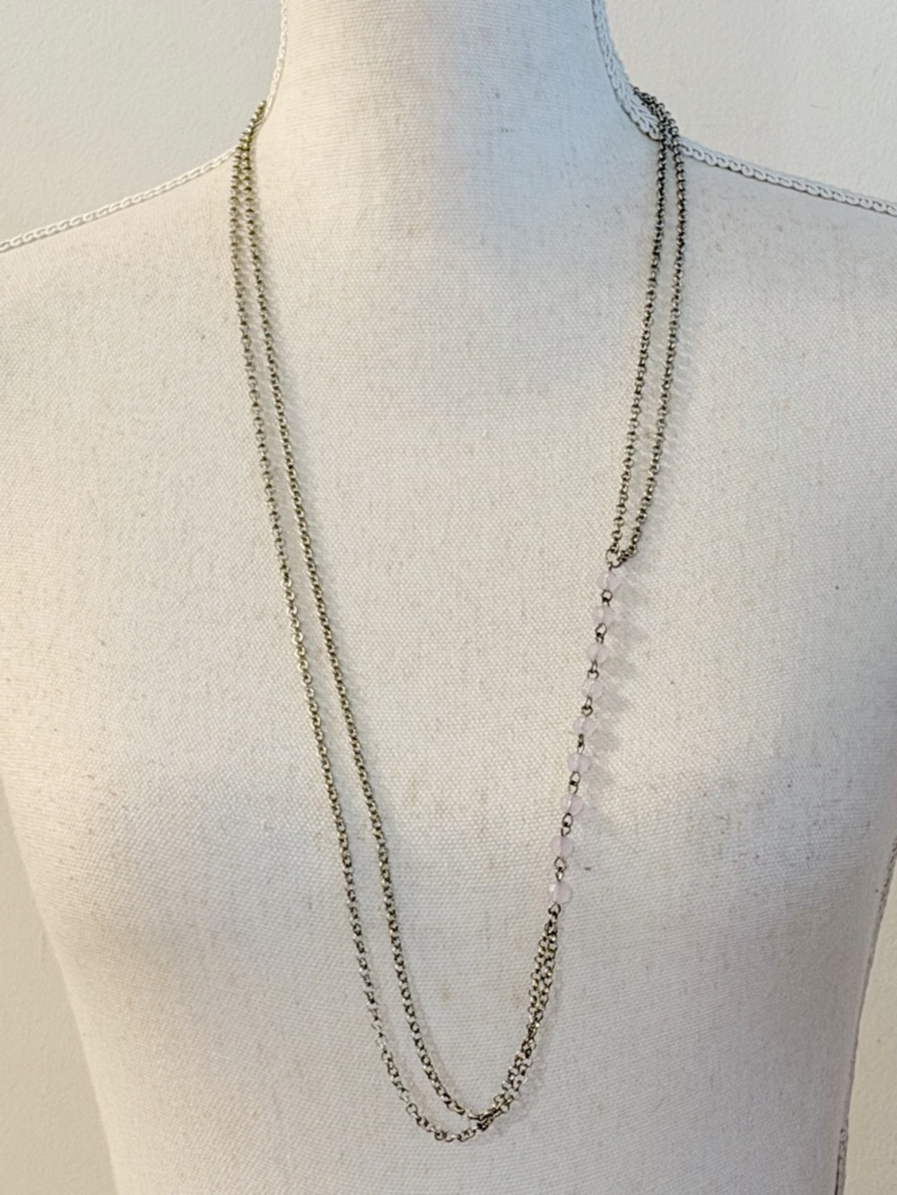 STEVE MADDEN Silver Tone Chain Necklace lavender Beaded Drop Layered Y2K Dainty